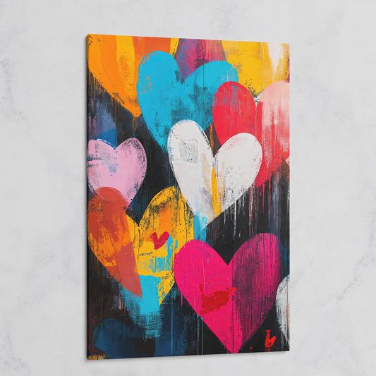 Colorful Hearts Graffiti Canvas on gallery wrap