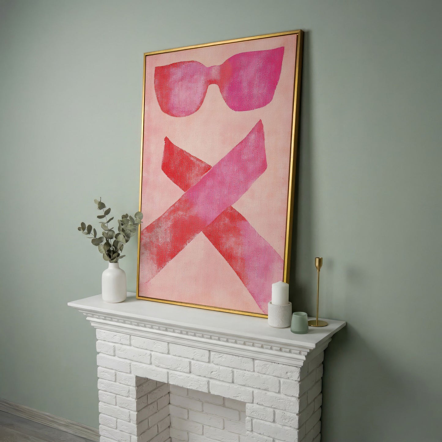 Pink Sunglasses Abstract Canvas in yellow gold floating frame
