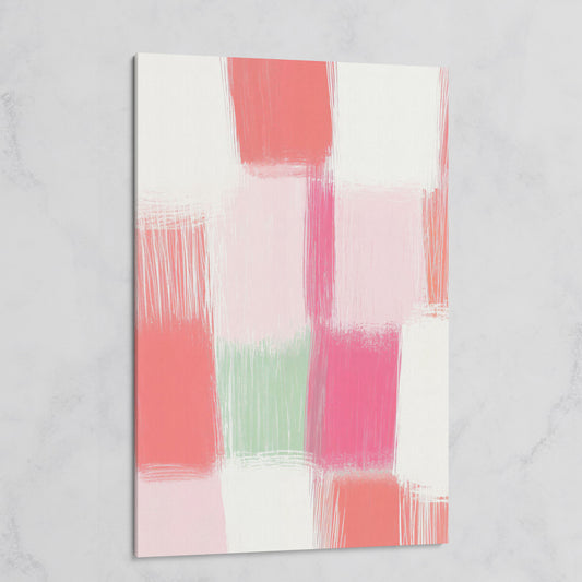 Soft Pastel Checkered Canvas Print in Pink and Green on gallery wrap