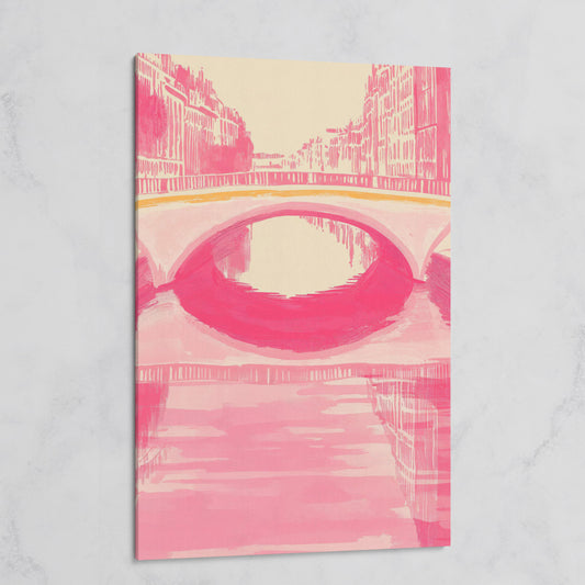 Pink Abstract Cityscape Bridge Canvas on gallery wrap