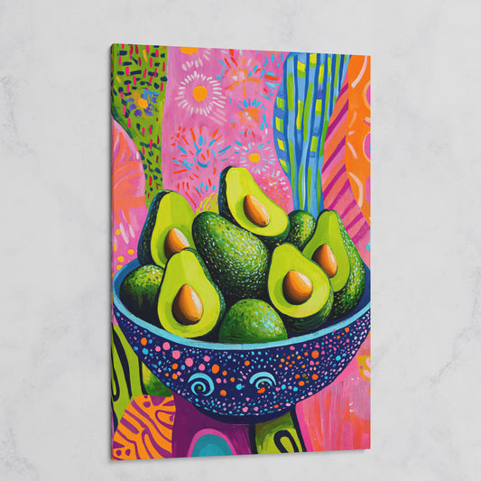 Abstract Avocado Bowl Canvas in Hot Pink and Tangerine on gallery wrap