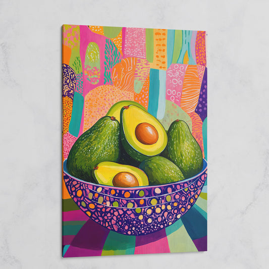 Vibrant Avocado Bowl in Pink Canvas Art on gallery wrap