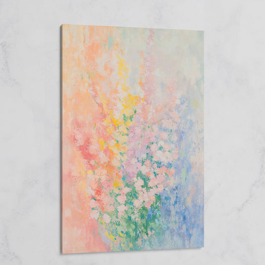 Abstract Pink Blossom Canvas with Peach-to-Blue Gradient on gallery wrap