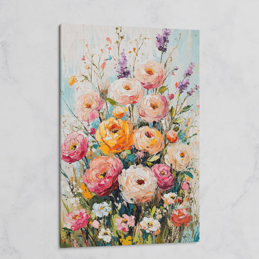 Pink Bouquet with Sage Canvas Print on gallery wrap