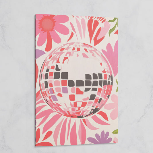 Retro Disco Ball & Floral Canvas on gallery wrap
