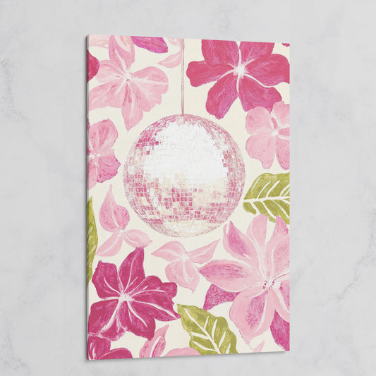 Pink Floral & Disco Ball Canvas Print on gallery wrap