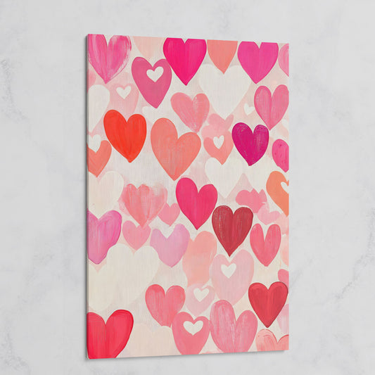 Pink Hearts Canvas - Romantic Wall Art for Bedrooms on gallery wrap