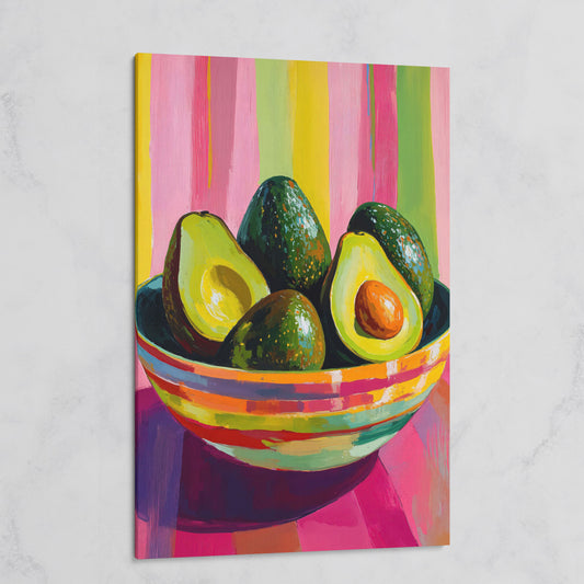 Avocado in a Striped Bowl Canvas Art on gallery wrap