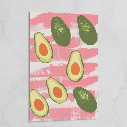 Scattered Avocados Canvas. Pink and Green Modern Print on gallery wrap
