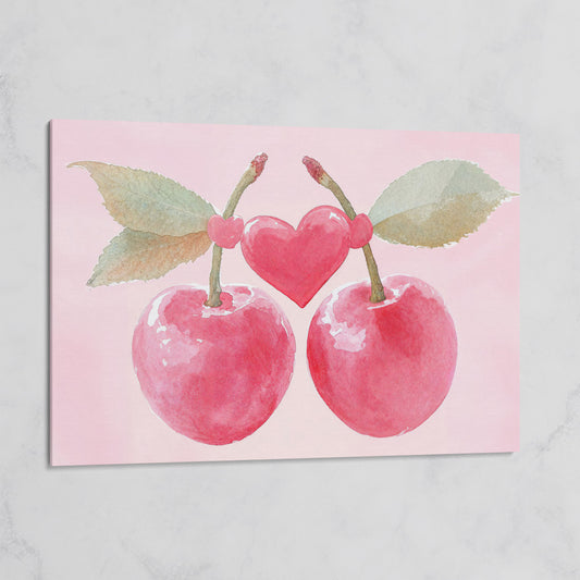 Cherry Heart Canvas Print in Watercolor Pink on gallery wrap