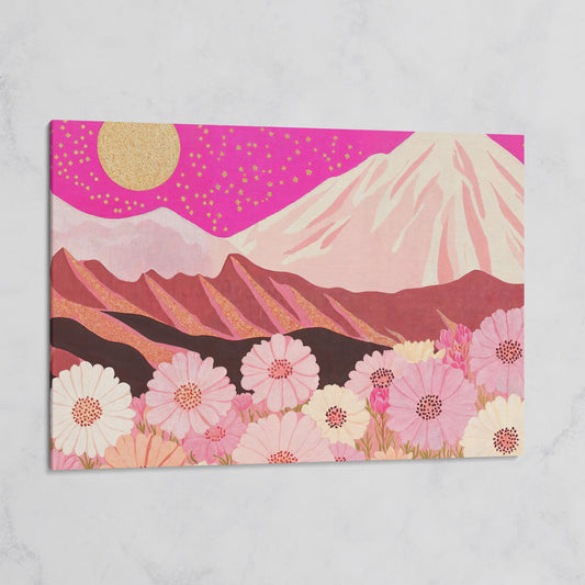 Majestic Mountains and Floral Fields Canvas Print on gallery wrap