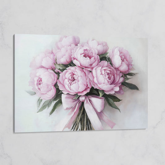 Pink Peony Bouquet with Satin Ribbon Canvas on gallery wrap