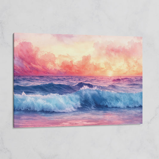 Ocean Sunset with Wave Canvas Print on gallery wrap