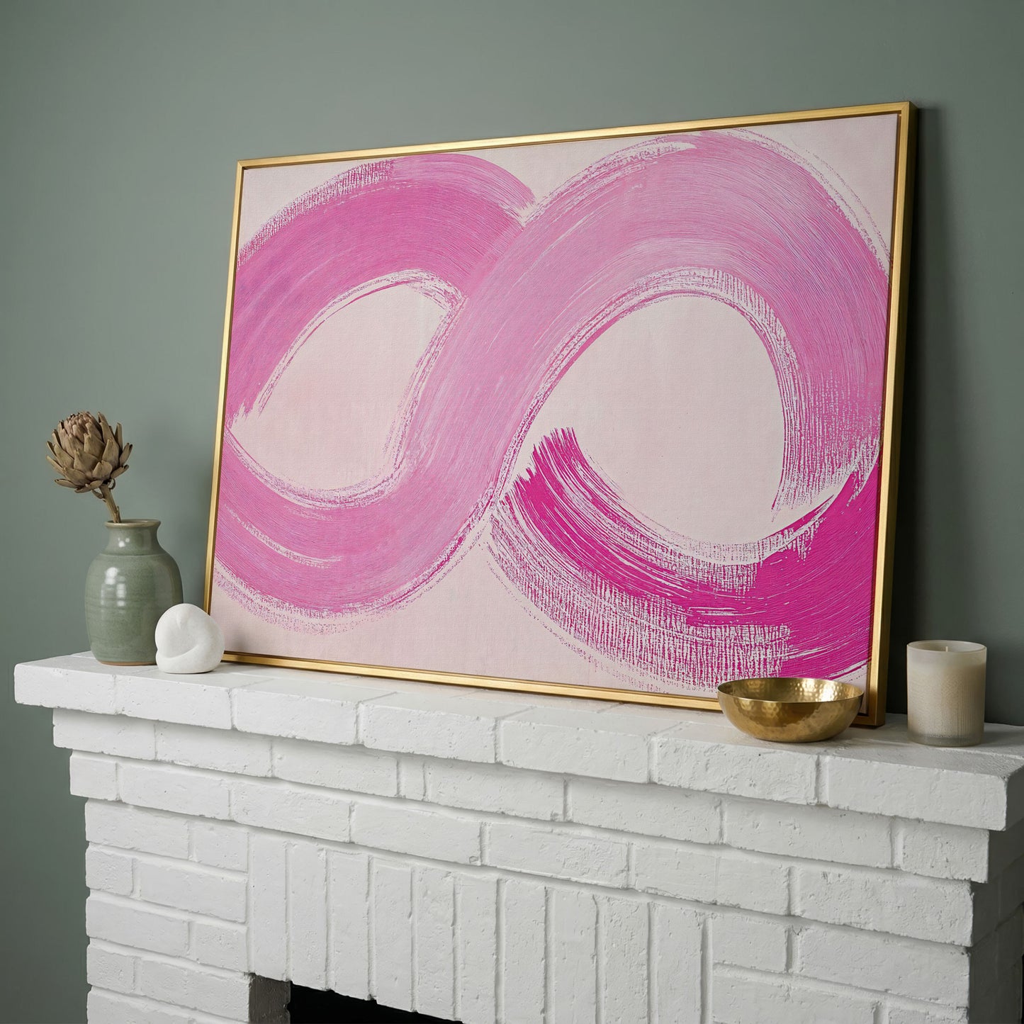 Pink Infinity Loop Canvas Print in yellow gold floating frame