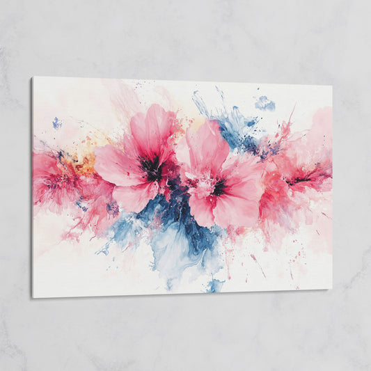 Pink & Blue Watercolor Floral Canvas on gallery wrap
