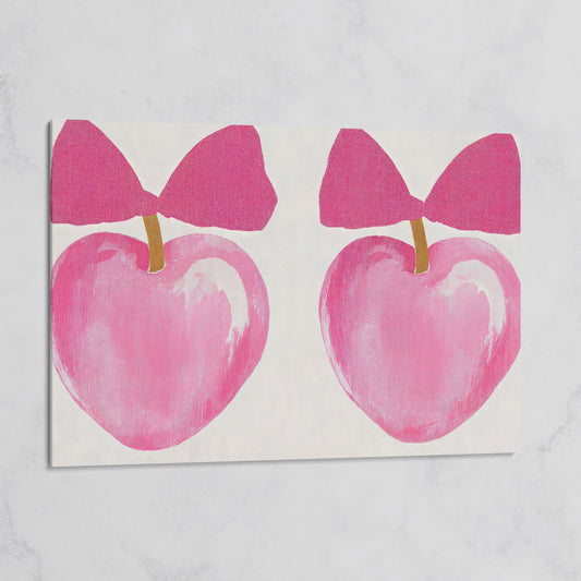Romantic Hearts with Bows Canvas Print in Pink on gallery wrap