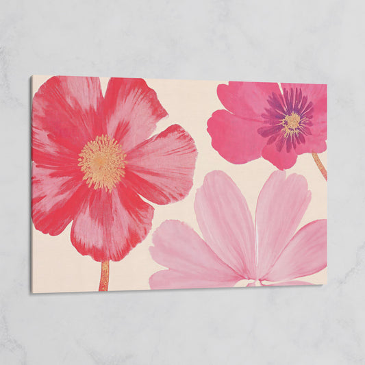 Pastel Botanical Canvas Print with Pink Blooms on gallery wrap
