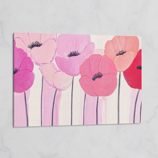 Pink and Red Poppies Canvas Print on gallery wrap