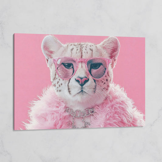Funny Cheetah with Pink Glasses Canvas on gallery wrap
