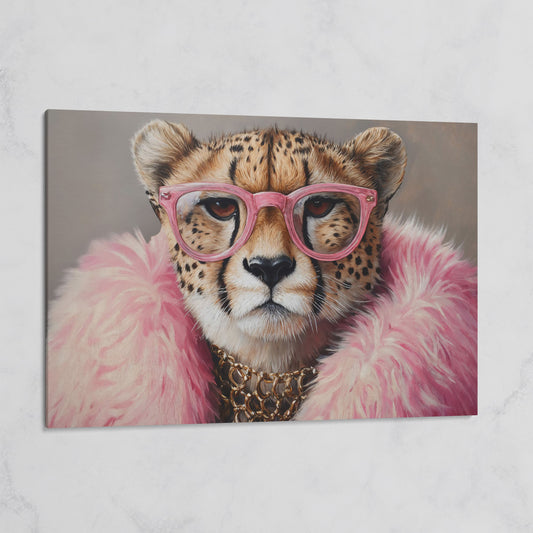 Cheetah in Pink Glasses Canvas Print on gallery wrap