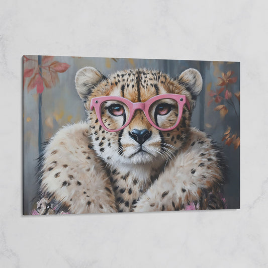 Chic Cheetah with Glasses Canvas Art on gallery wrap