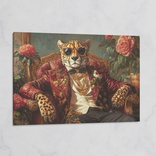 Cheetah in Sunglasses and Floral Blazer Canvas on gallery wrap