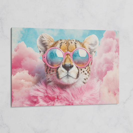 Cheetah in Pink Sunglasses with Fluffy Collar Canvas on gallery wrap