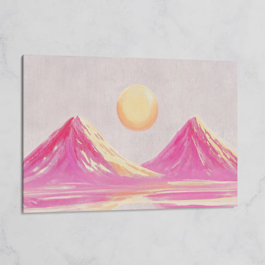 Pink Abstract Landscape with Sunset Mountain Canvas on gallery wrap