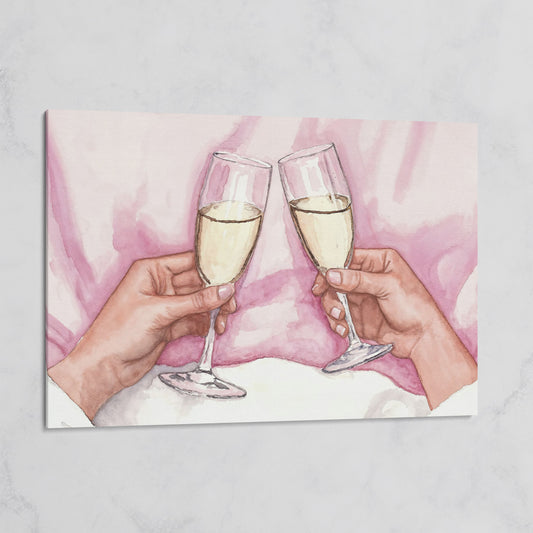 Champagne Toast Canvas Art in Rose Quartz and Gold on gallery wrap