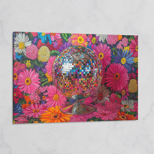 Floral Disco Ball Canvas Print with Pink Hues on gallery wrap