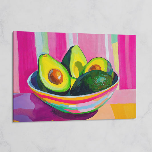 Colorful Avocado Still Life Canvas for Modern Kitchens on gallery wrap