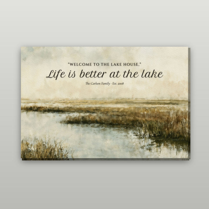 Still Water personalized canvas wall art with sample wording, gallery wrap on a wall