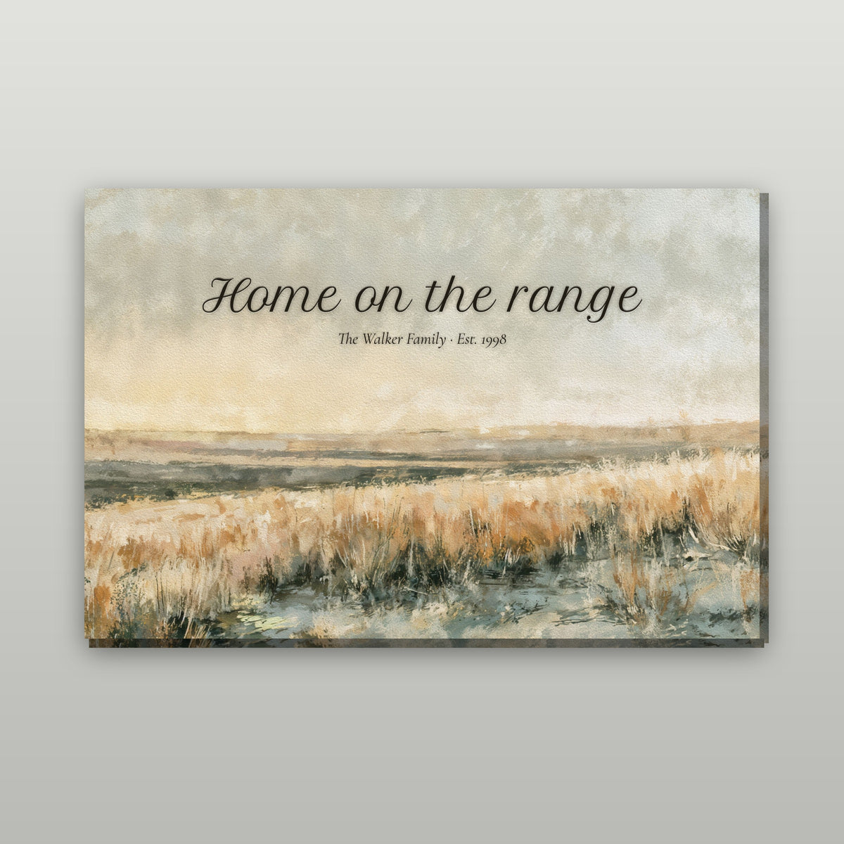 Open Prairie personalized canvas wall art with sample wording, gallery wrap on a wall