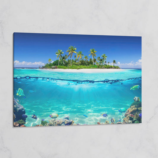 Tropical Island and Coral Reef Split-View Canvas on gallery wrap