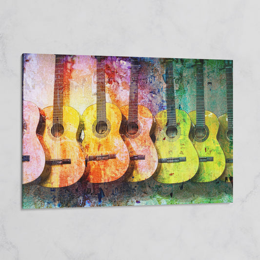 Seven Guitars Canvas Print with Mustard & Lime Palette on gallery wrap