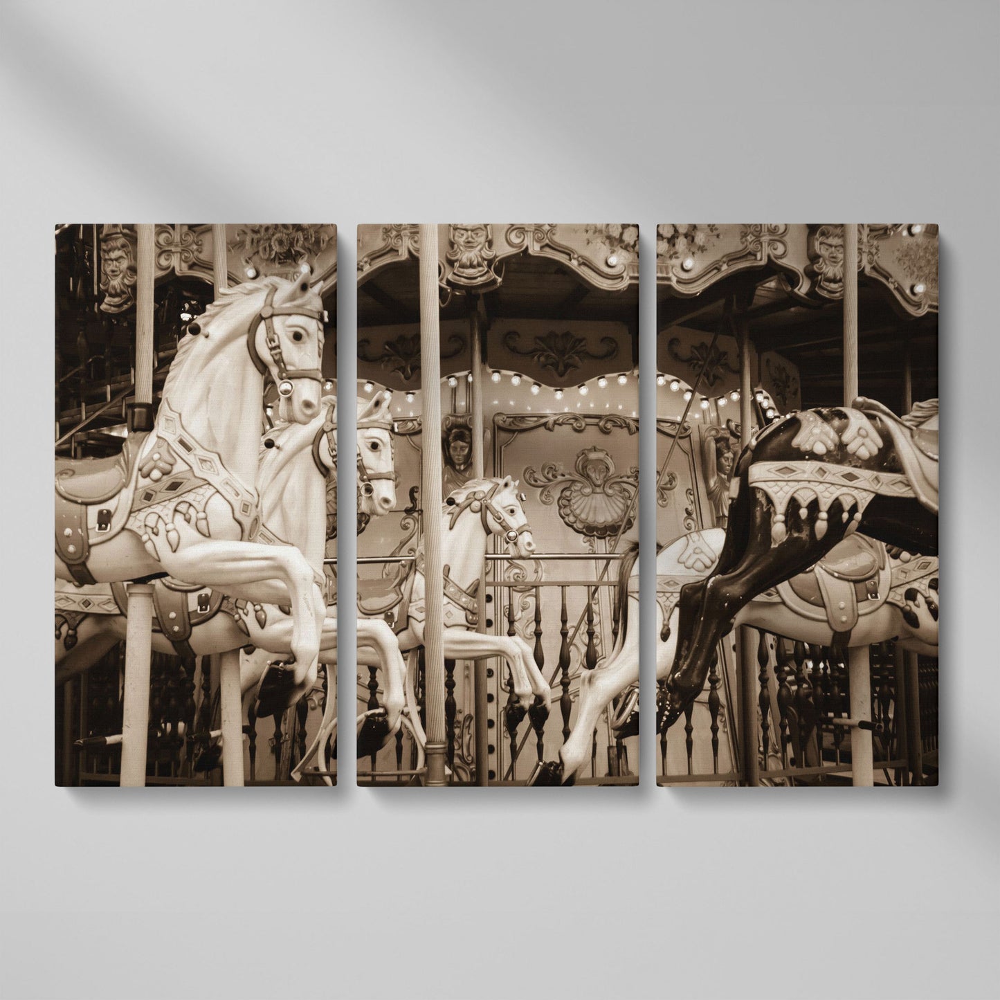 Vintage Paris Carousel Canvas for Kids' Rooms as 3-panel split version