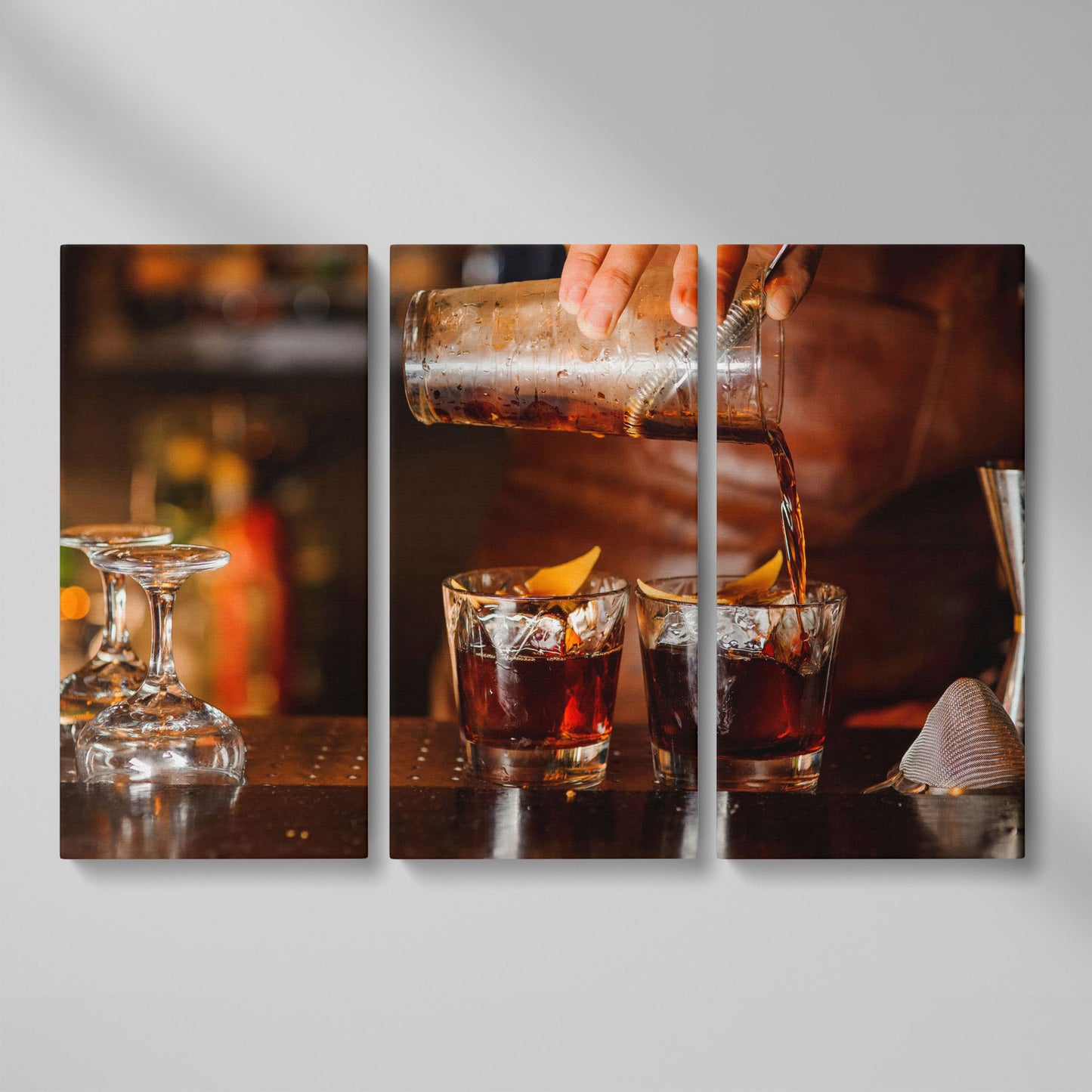 Negroni Cocktail Canvas Print as 3-panel split version