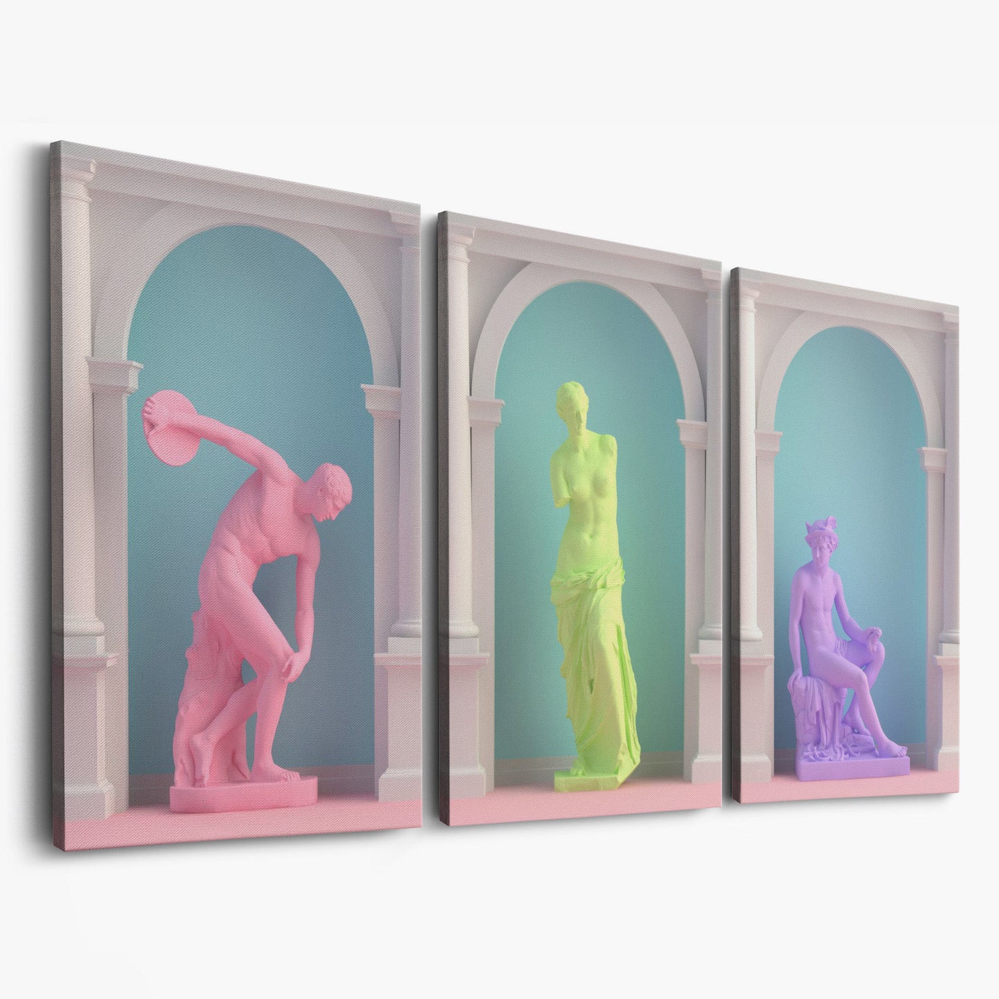 Colorful Greek Statue Pop Art Canvas as 3-panel split version