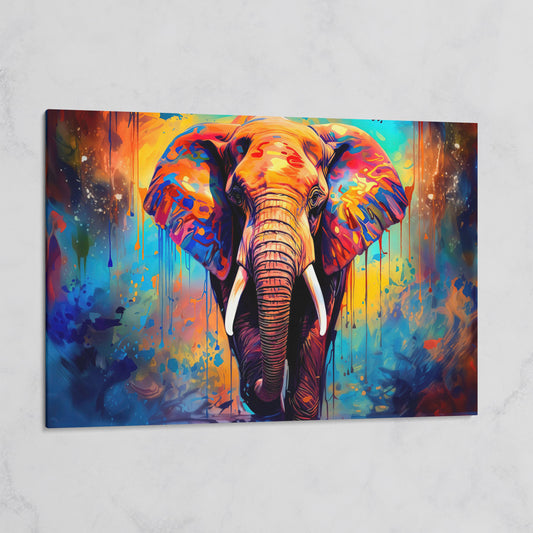 Colorful Elephant Canvas Print with Vibrant Graffiti Style on gallery wrap