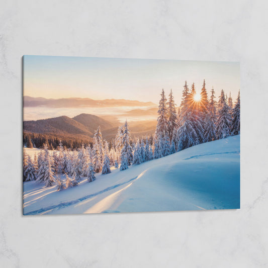 Snow-Covered Spruce Canvas Print, Winter Carpathian Landscape on gallery wrap