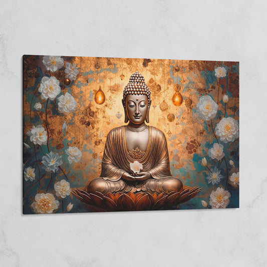 Abstract Buddha with Lotus Canvas Print on gallery wrap