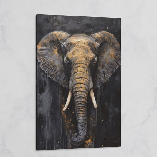 Golden Elephant Portrait Canvas on gallery wrap