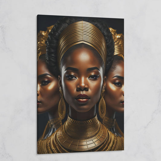 Three African Women in Gold Crown Canvas on gallery wrap