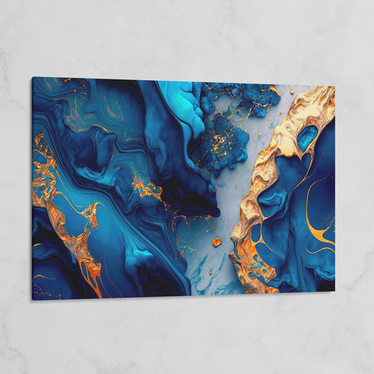 Blue and Gold Marble Canvas Print on gallery wrap