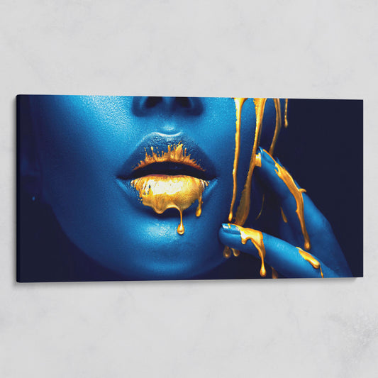 Blue and Gold Woman Face Canvas on gallery wrap