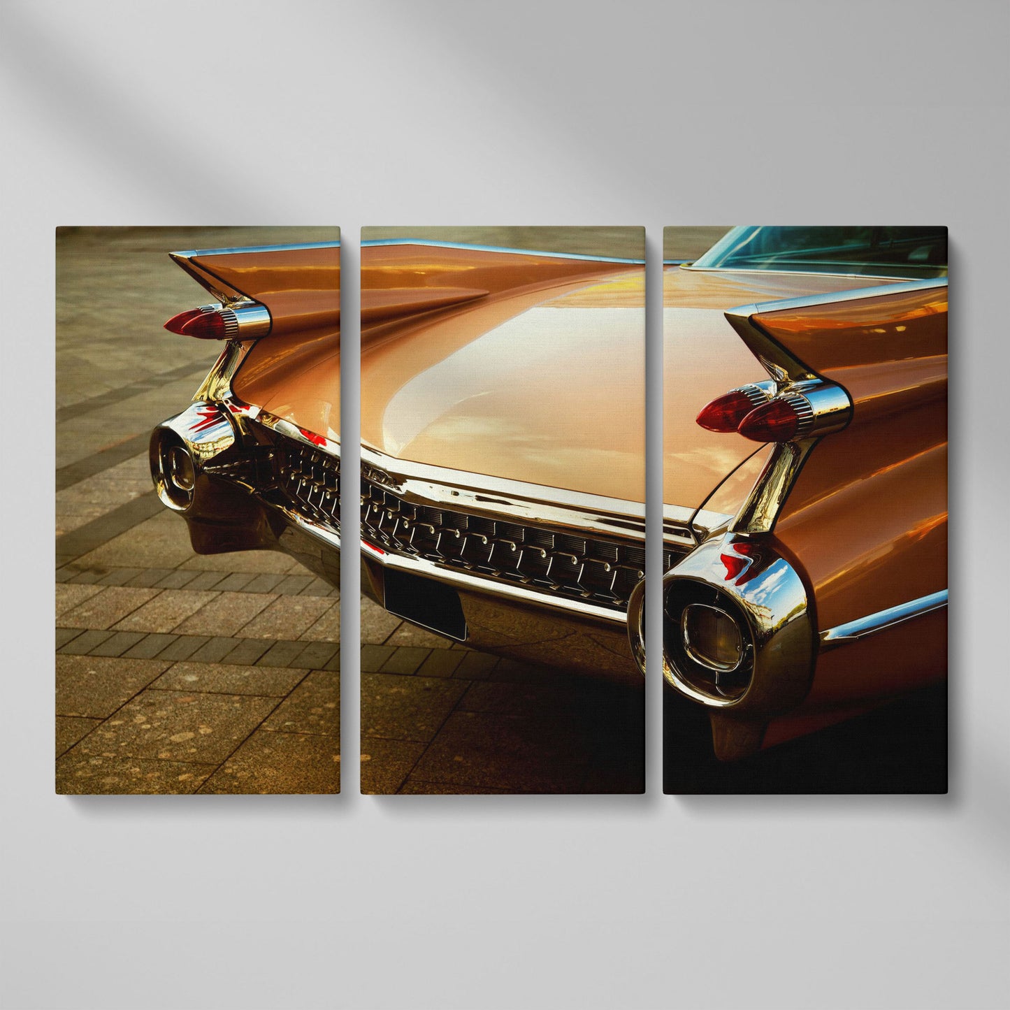 1959 Pink Cadillac Canvas as 3-panel split version