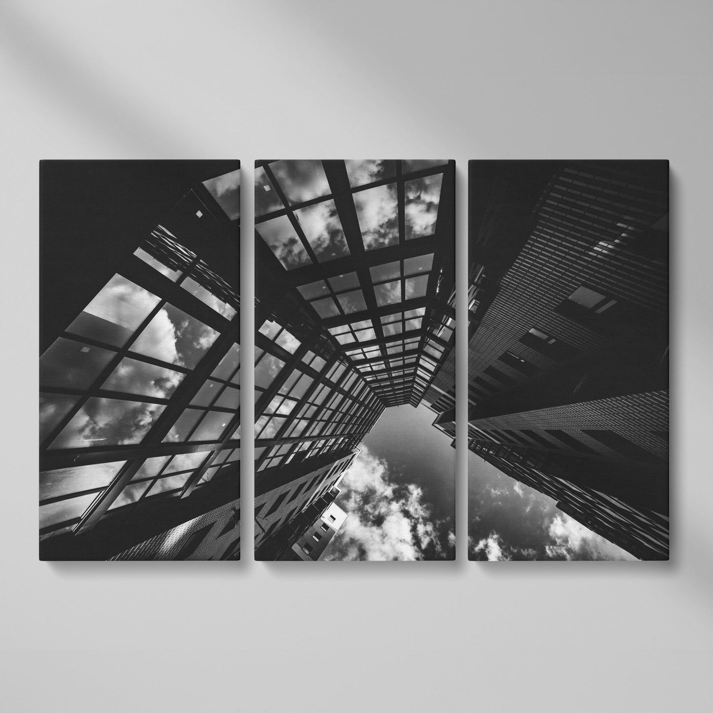 Black and White Multi-Storey Building Canvas as 3-panel split version