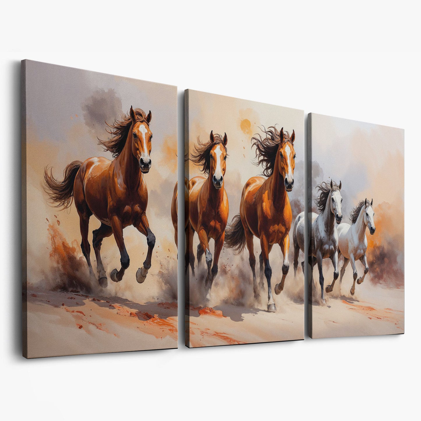 Running Horses Abstract Canvas as 3-panel split version
