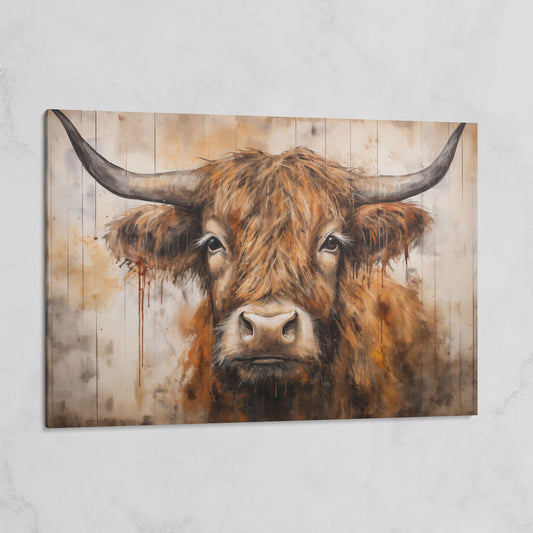 Highland Cow Canvas. Rustic Farmhouse Art on gallery wrap