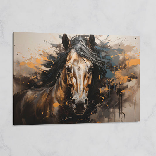 Brown Horse with Burnt Sienna Splatter Canvas Print on gallery wrap